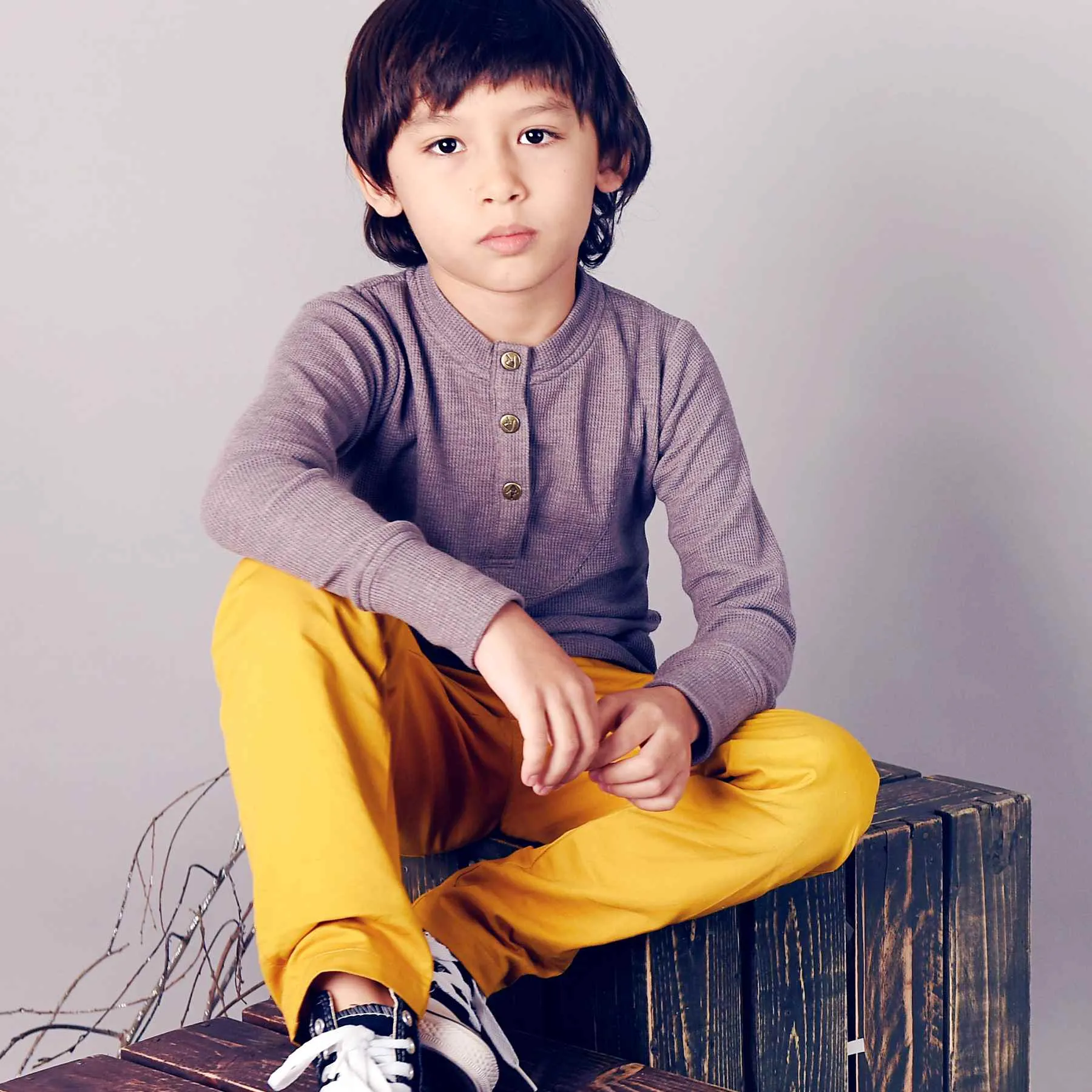 T-shirt Henley Mauve Garçon | Manches Longues | AUGUSTIN